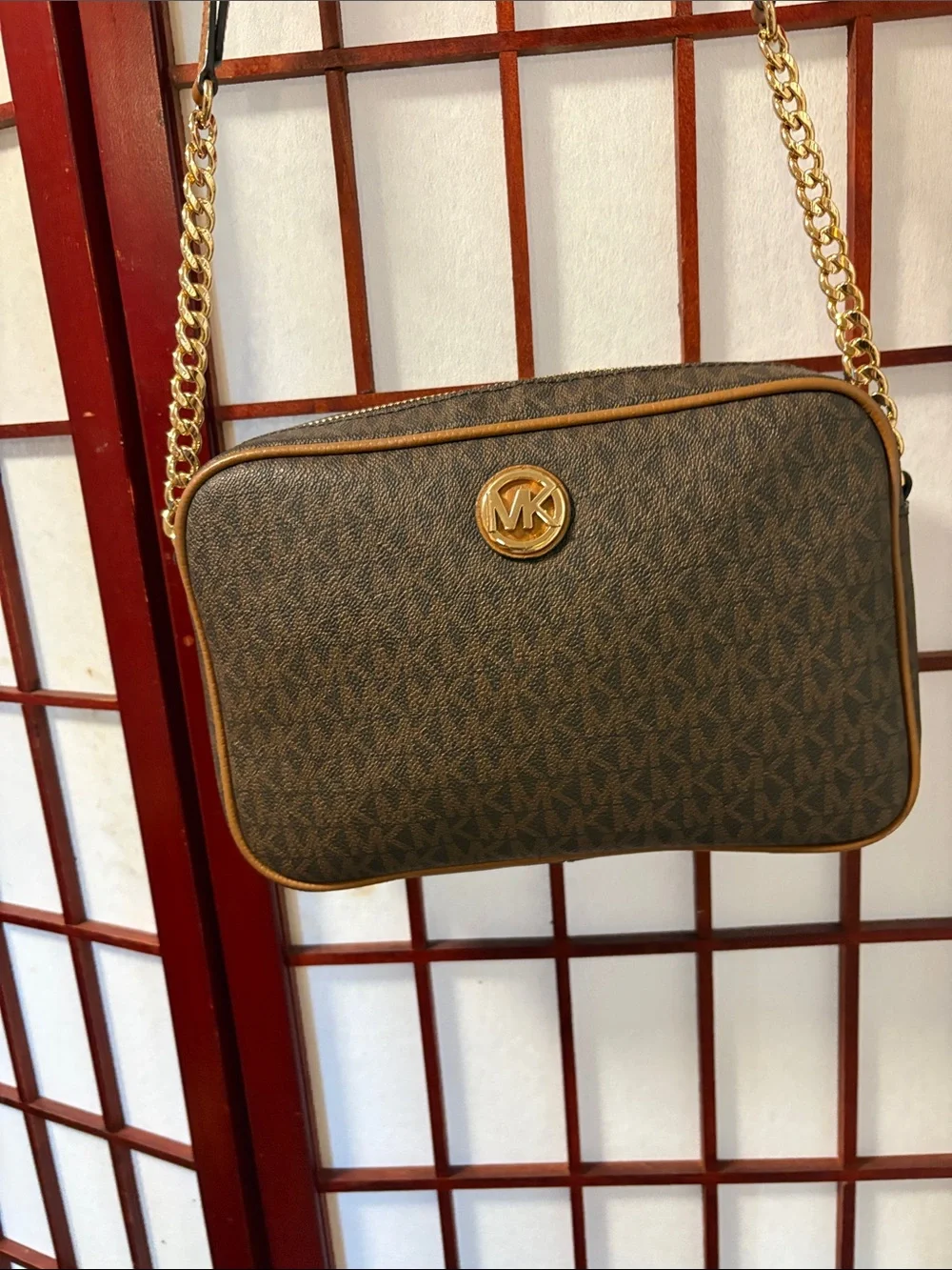 Michael Kors Brown Logo Crossbody with Gold Accent. Very good condition